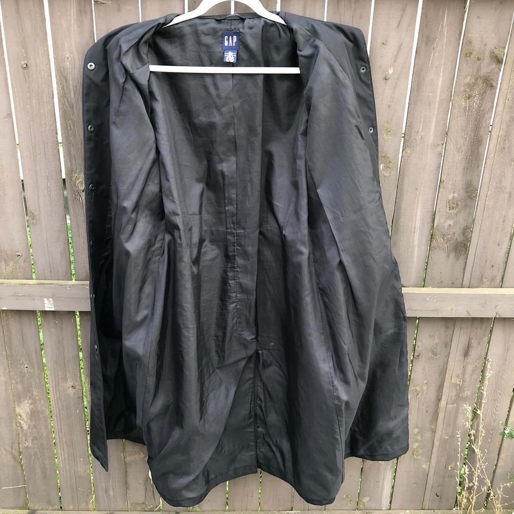 Vintage Y2K GAP Black Long Belted Trench Coat Womens Large Grunge Minimalist - Picture 7 of 16